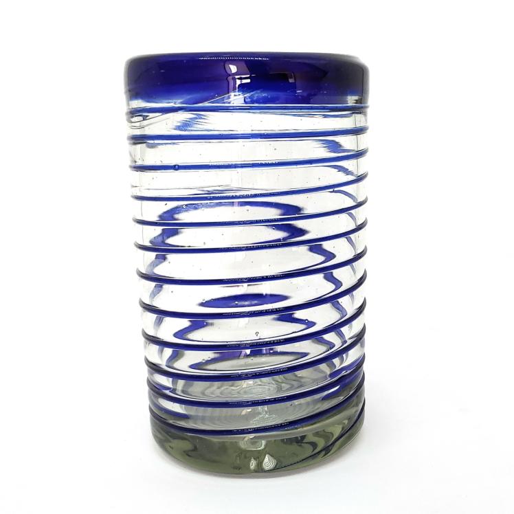 Ofertas / vasos grandes con espiral azul cobalto, 14 oz, Vidrio Reciclado, Libre de Plomo y Toxinas / stos elegantes vasos cubiertos con una espiral azul cobalto darn un toque artesanal a su mesa.